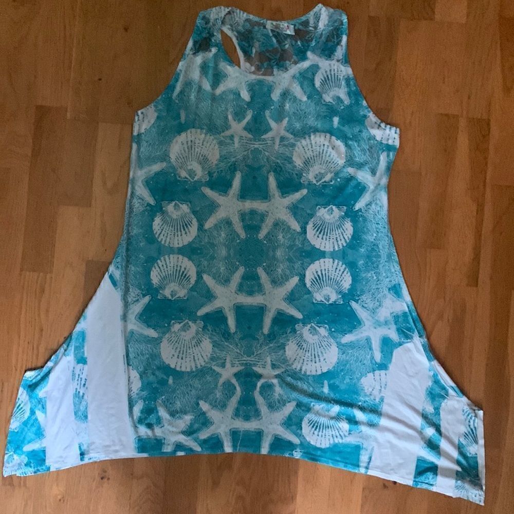 India Boutique Women’s Dress Plus Size Beach Seashells Rhinestones Sleeveless